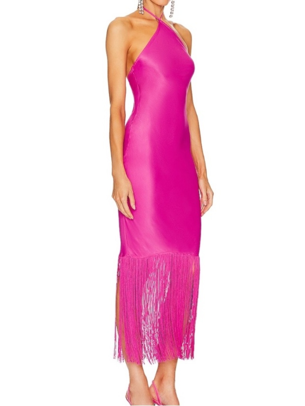 Camila Coelho Payton Maxi Dress Hot Pink Halter Neck Sleeveless Fringe Hem S - Picture 10 of 11